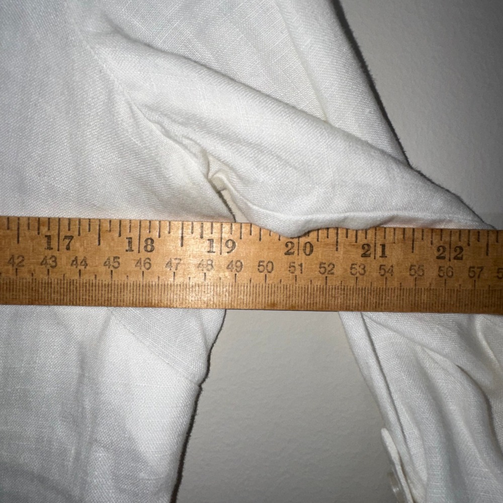 Boden White 100% Linen Ruffle Front Roll Tab Sleeve Blouse Womens US 6 UK 10 - Picture 11 of 14